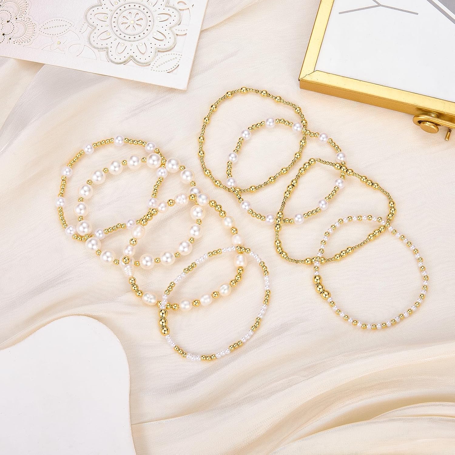 Ornaland Pearl Bracelets for Women Gold Beaded Bracelets Stackable Bracelets Set Stretch Summer Beach Jewelry for Women - Image 5