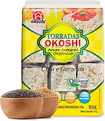 OKOSHI - Torrada de Arroz Integral Orgânico - Bolacha de arroz, Snacks Fit de Baixa Caloria - Vegano, Sem Açúcar, Baixo Sódio, Sem Glúten, Sem Lactose, Sem Gordura Trans, Kosher - 75g