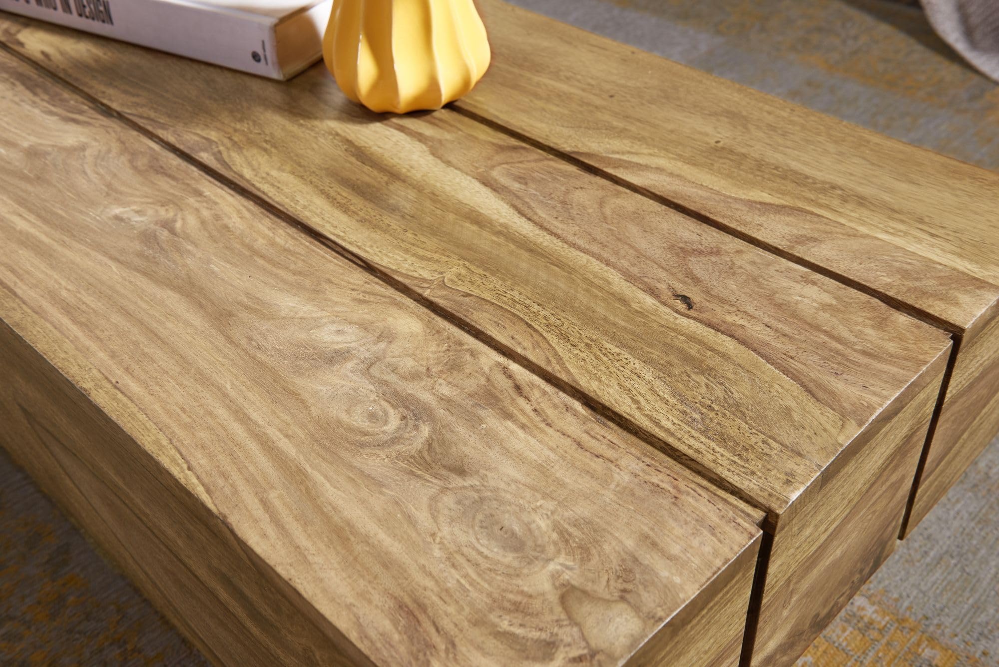 FineBuy Tavolino 120x45x30 cm Acacia Massello Marrone, Design a Blocchi