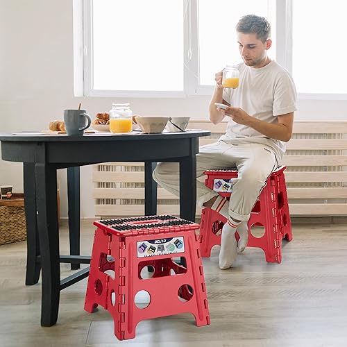 Miniatura 204 de Delxo Taburete plegable de 9 pulgadas, taburetes negros plegables para niños, taburete plegable portátil con asa, taburete plegable para cocina