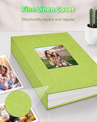Miniatura 88 de Álbum de fotos de 4 x 6 pulgadas con 300 bolsillos, álbumes de fotos deslizables, cubierta de lino, libro de recuerdos con ventana frontal, página