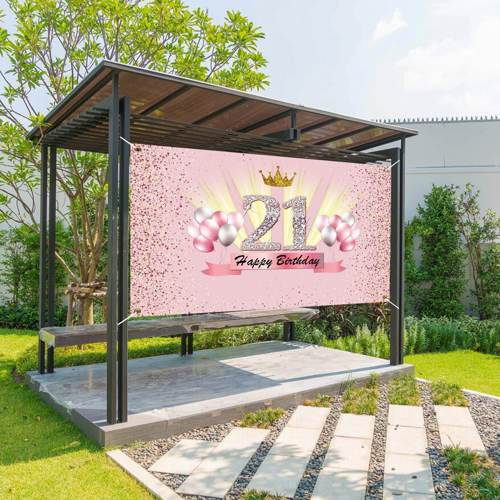 Decorazioni Per Il 21 Compleanno Per Ragazze, Striscioni Di Buon Compleanno Decorazioni Rosa Per Una Festa Di Compleanno Sfondo Per Donne~p113988558