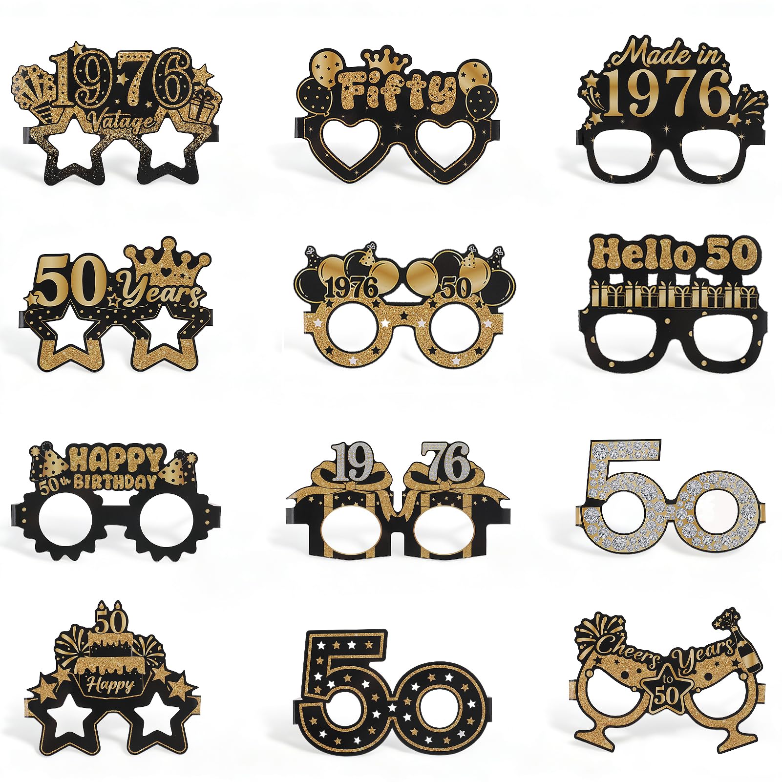 saerryor 24Pcs 50th Birthday Glasses Birthday Decorations for Women Men