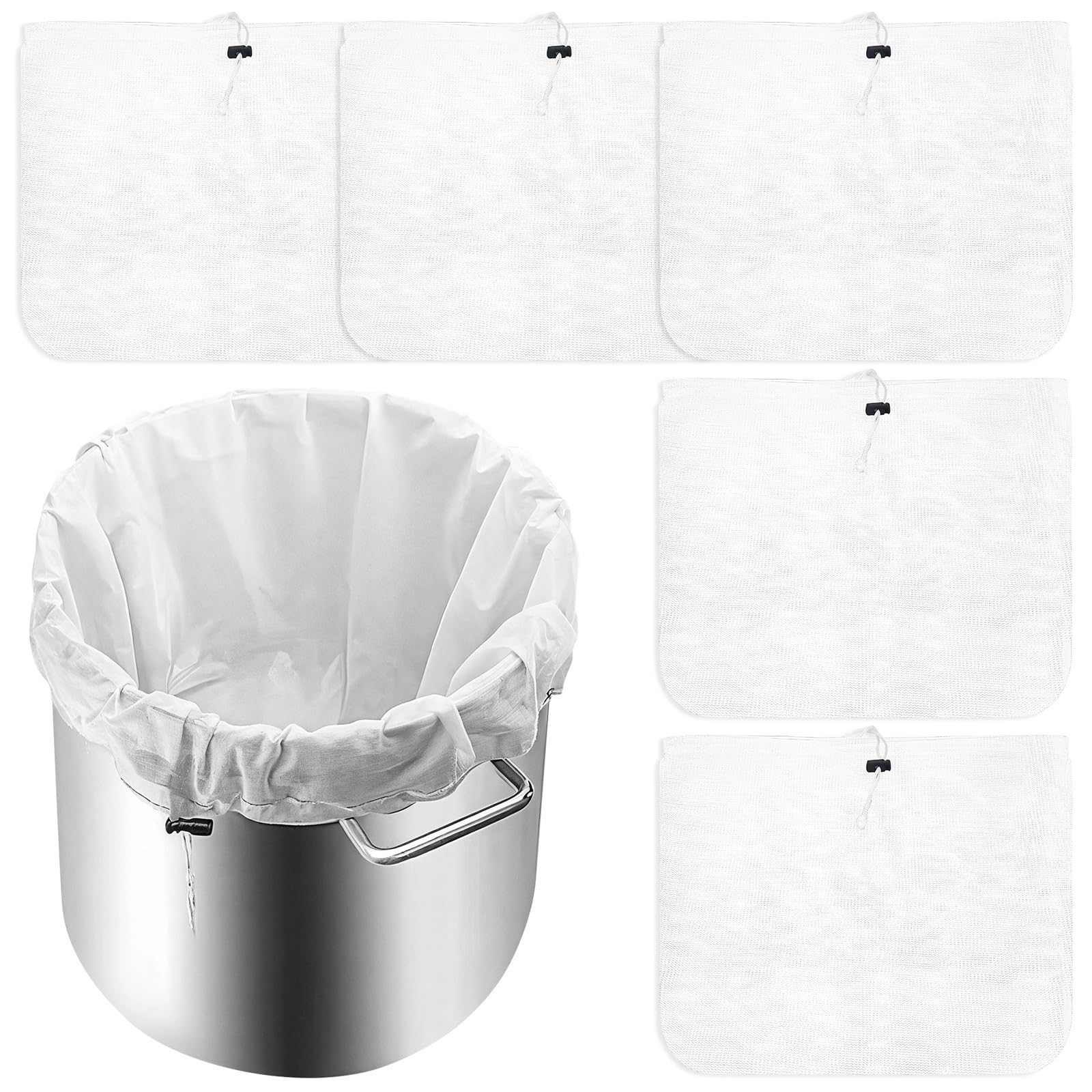 5-Pack Large Reusable Brew Bags for Straining Soy Milk, Cider, and Nut Milk – 26 X 22 Inches with Adjustable Drawstring