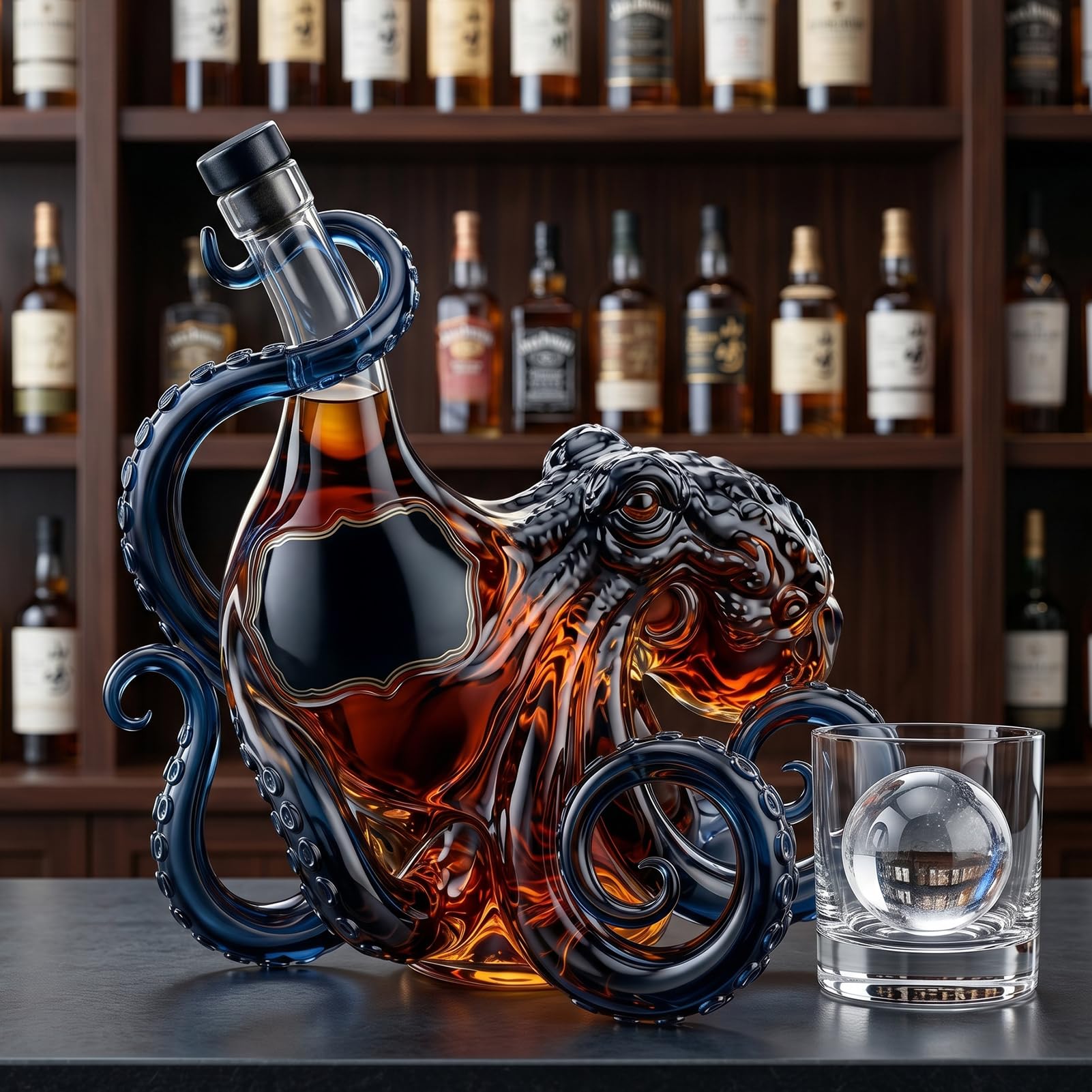 Octopus Shaped Glass Decanter 3D Artistic Borosilicate Bottle for Whiskey Wine Spirits 350ml Octopus Wine Bottle Unique Nautical Bar Decor Collectible Gift for Marine Lovers