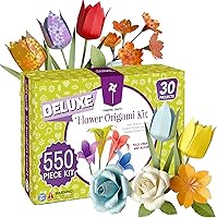 Pinwheel Crafts 550-Pc Flower Origami Kit for Kids 6-12 | Multicolor Paper, Chenille Stems, Buttons, Jewels & Step-by-Step Book