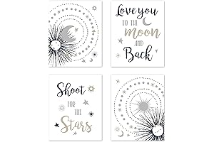 Navy Blue Star and Moon Wall Art