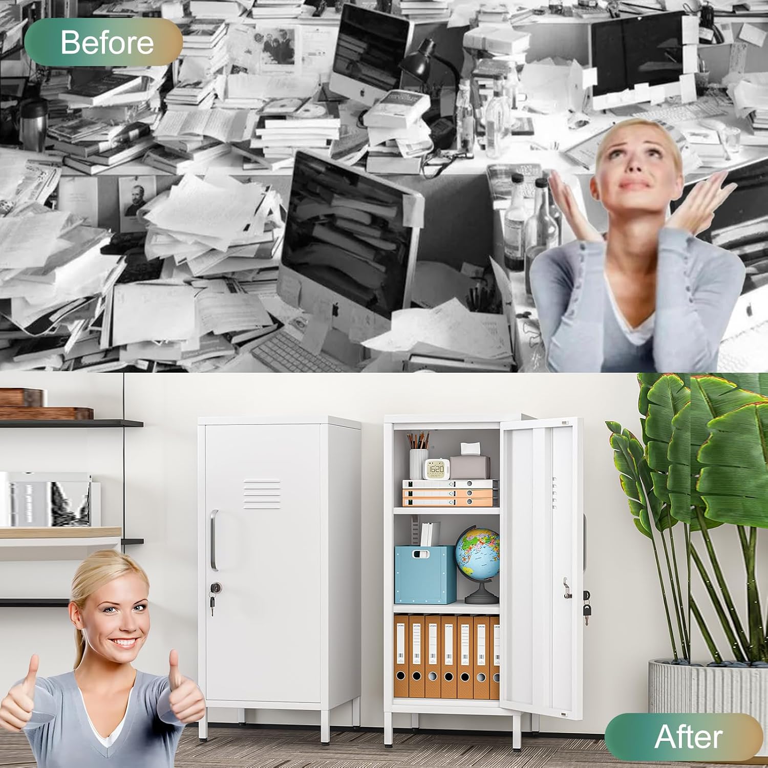 Metal Locker Storage Cabinet, 35" Height Steel Locker with 2 Adjustable Shelves, Garage Steel Tool File Cabinets, Lockable Metal Locker with Door for Home, School, Office, Gym