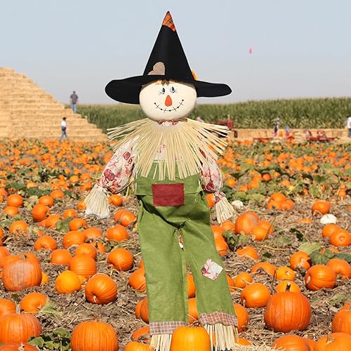 Miniatura 5 de Juego de 5 piezas de disfraz de espantapájaros, incluye sombrero de espantapájaros, rafia, espantapájaros, pajilla, kit para Halloween, cosecha,