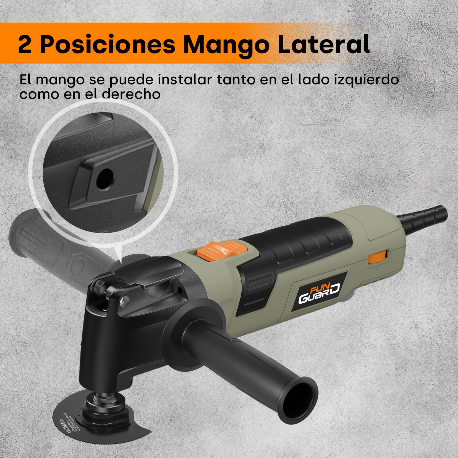 300W Multiherramienta Oscilante, Herramientas Oscilantes con 6 Velocidades, 15000-22000RPM, 30 Accesorios, Mango Auxiliar, Ángulo de Oscilación 3.5°, para Cortar, Lijar, Raspar, Serrar