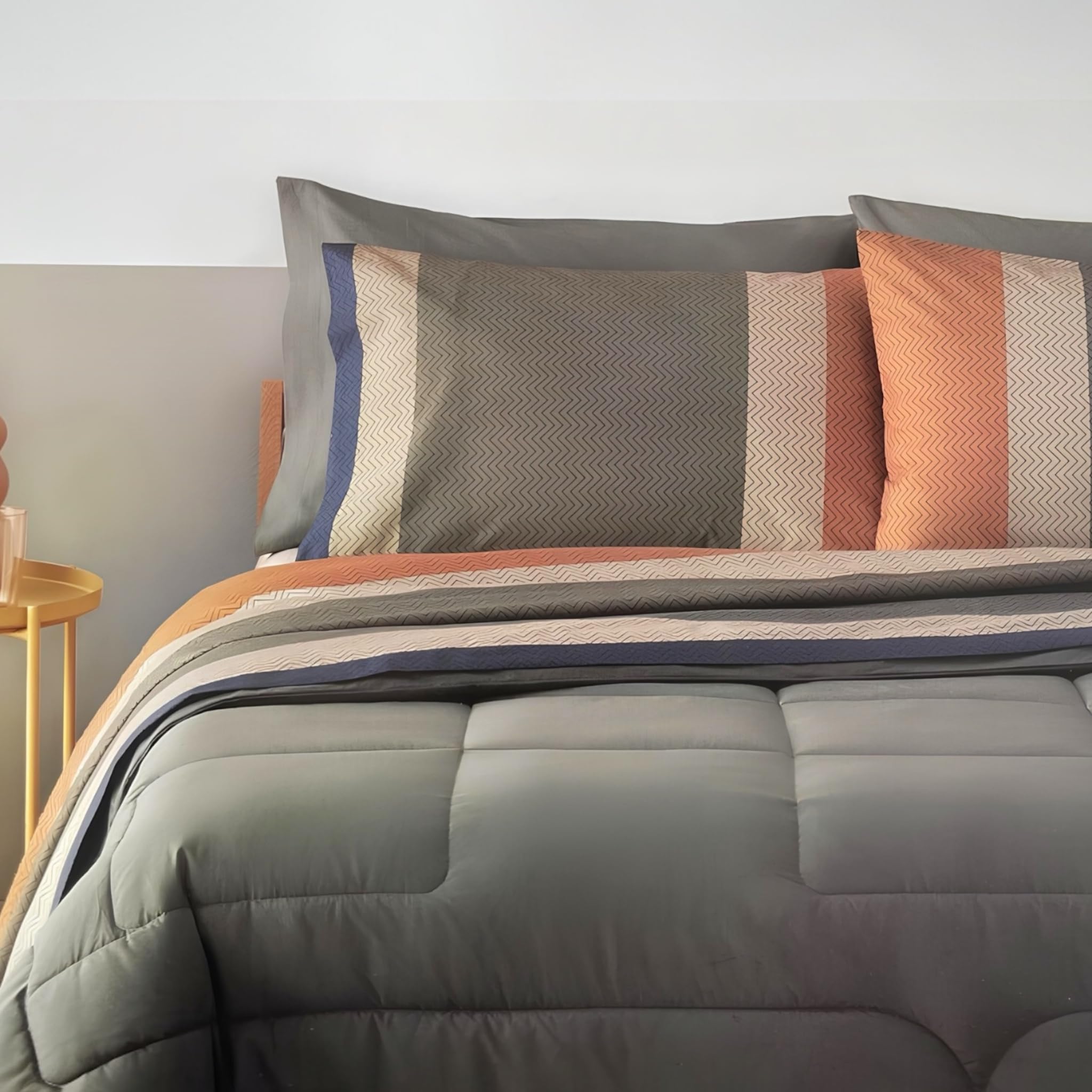 Parure de lit double drap plat housse taies d'oreiller 100% coton orange Bassetti Nostalgia