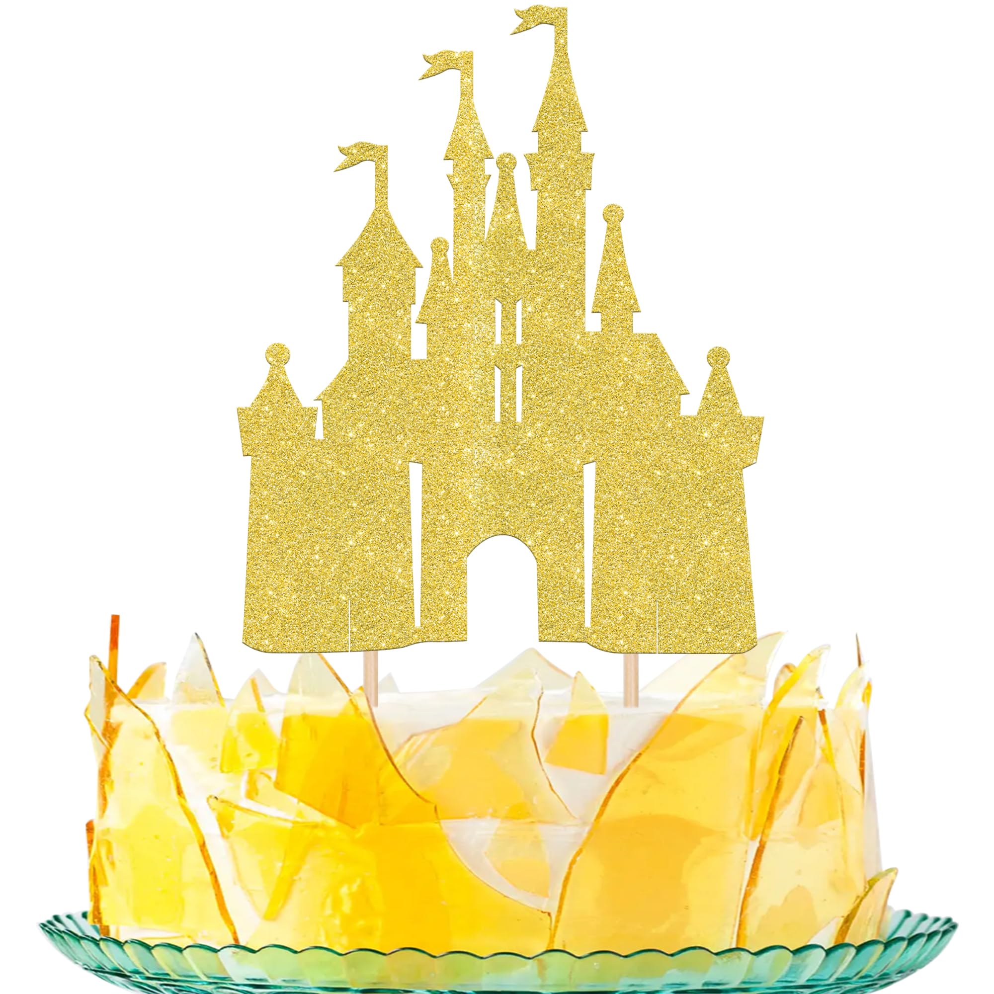 1 Stück Glitzer Schloss Tortendeko Prinzessin Thema Kuchen Deko Schloß Cake Topper für Geburtstag Braut Dusche Hochzeit Party Kuchen Dekorationen Gold