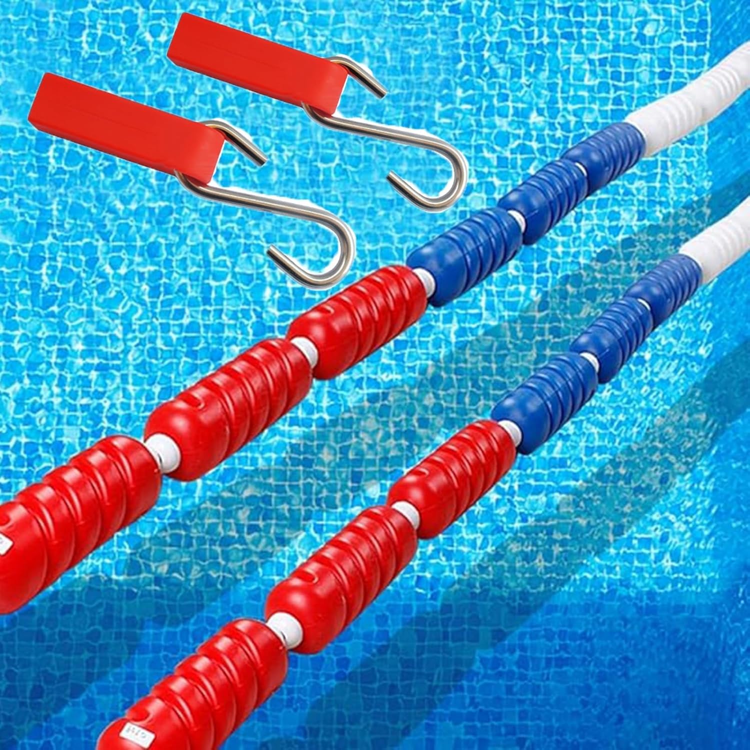 JKJZSALJ Pool Safety Hook 3.3Ft-60Ft Floating Pool Safety Divider Lane Line With 2 Hooks, Pool Anti-Wave Safety Rope For Swimming Club Shallow Deep Water Area,Steel Wire,9m/30ft