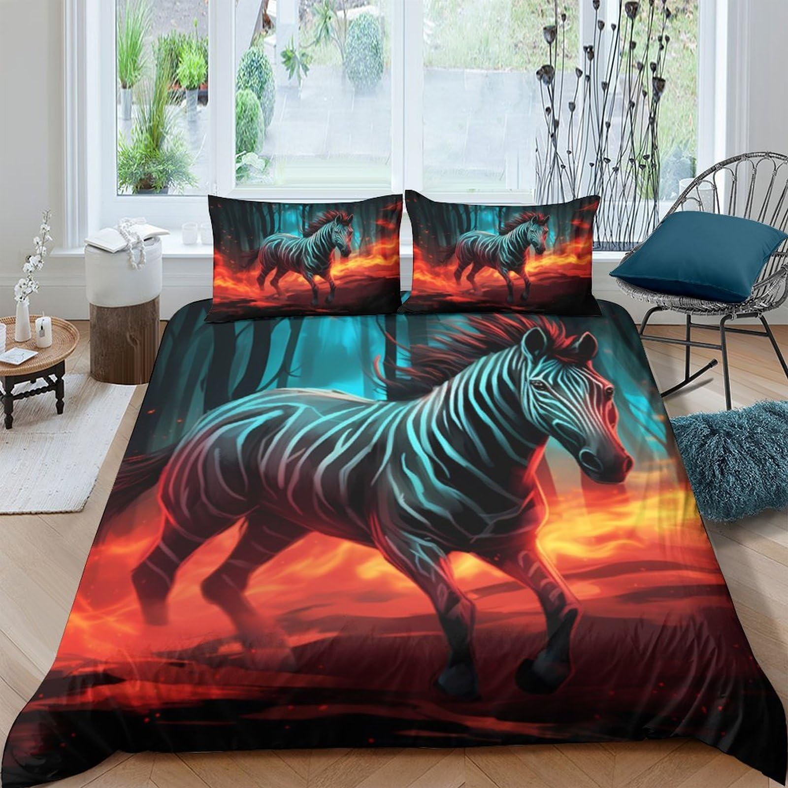 Ctjqhvkz Style-1 3D Printed Fantasy Forest Zebra Fitted Sheet Microfiber Soft Bed Cover For Bedroom Dorm Mattress Protection Decor Single（135X200cm）