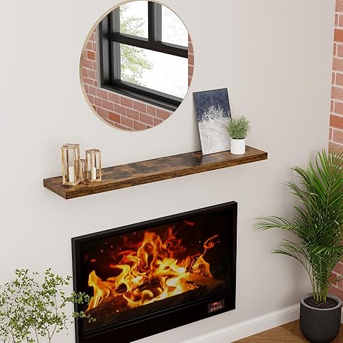 Miniatura 2 de Fun Memories Estantes flotantes de 48 pulgadas de largo, estante de pared de 9 pulgadas de profundidad para chimenea de chimenea, estantes de madera