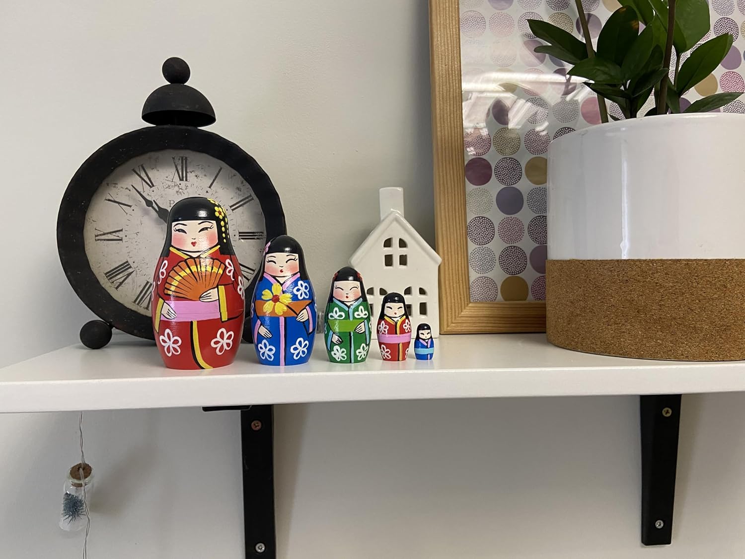 AEVVV Japanese Nesting Dolls Set of 5 pcs - Matryoshka with Japanese Decorations - Kokeshi Dolls in Japanese Kimono - Wooden Kokeshi Dolls - Japanese Room Decor