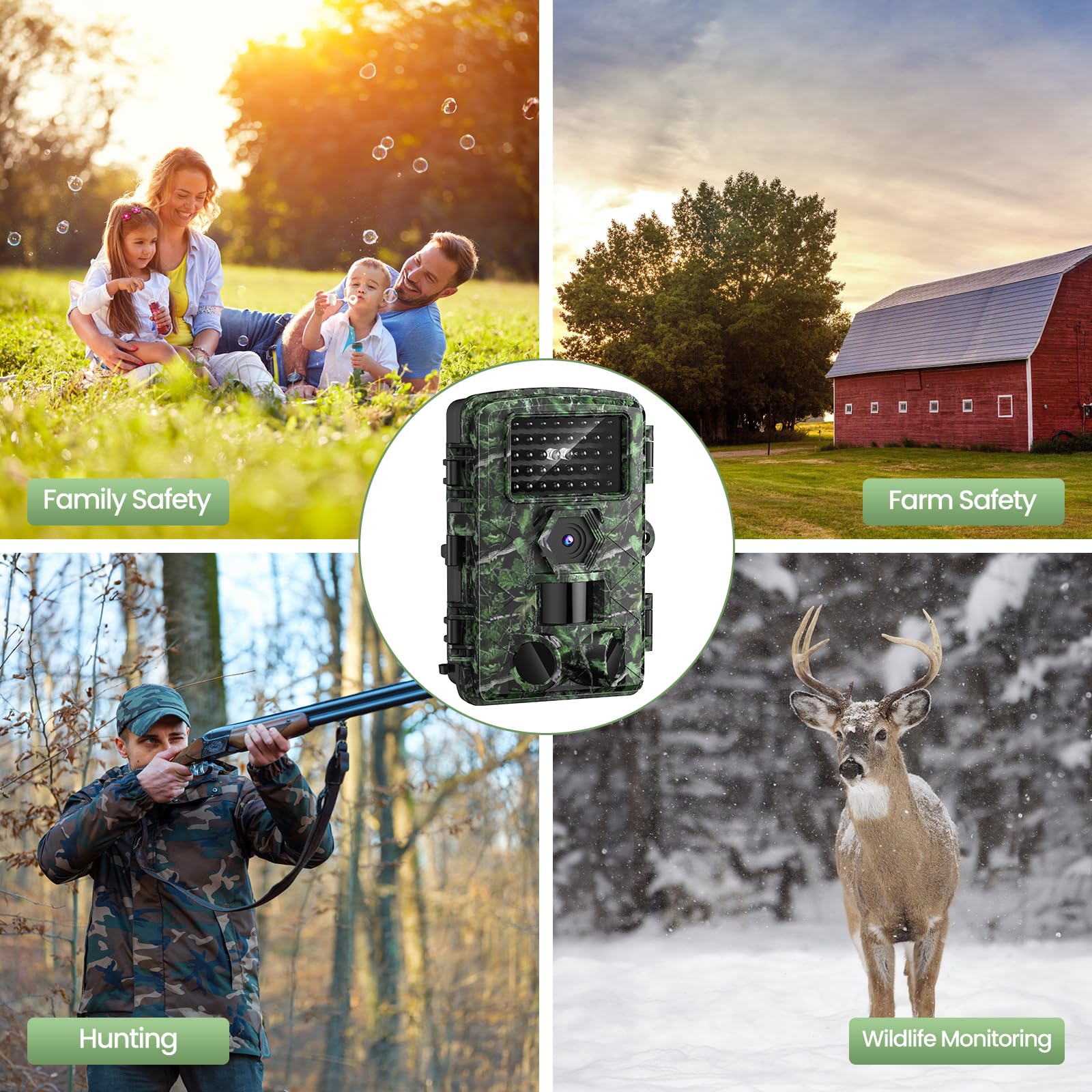 Camera de Chasse, 2.7K 58Mp HD Camera Exterieur 46 LED Infrarouges De 940 nm, Camera Vision Nocturne Animaux avec Carte SD 32Gb, Vitesse de Déclenchement de 0,2 Seconde, Étanchéité Ip66
