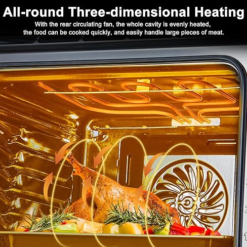 Miniatura 8 de Horno tostador de acero inoxidable, gran capacidad de 70 litros con calefacción 3D, combo de horno freidora de aire para encimera y uso integrado,