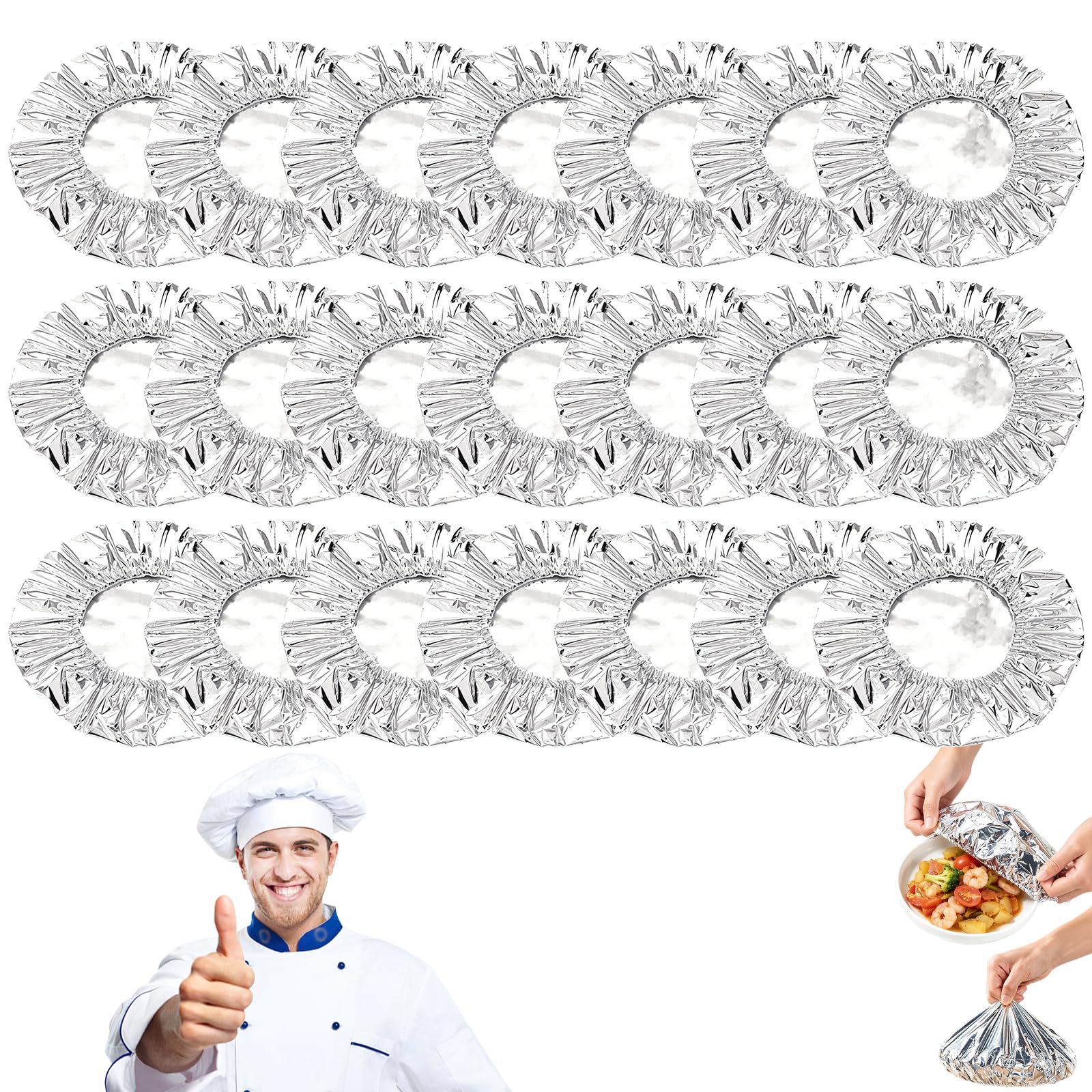 70 Pcs Aluminium Foil Covers for Food, Aluminum Foil Insulation Cover with Elastic Edges, Heat Retention Insulation Covers for Bowls and Dishes, Suitable for Home Kitchens and Outdoor Picnics