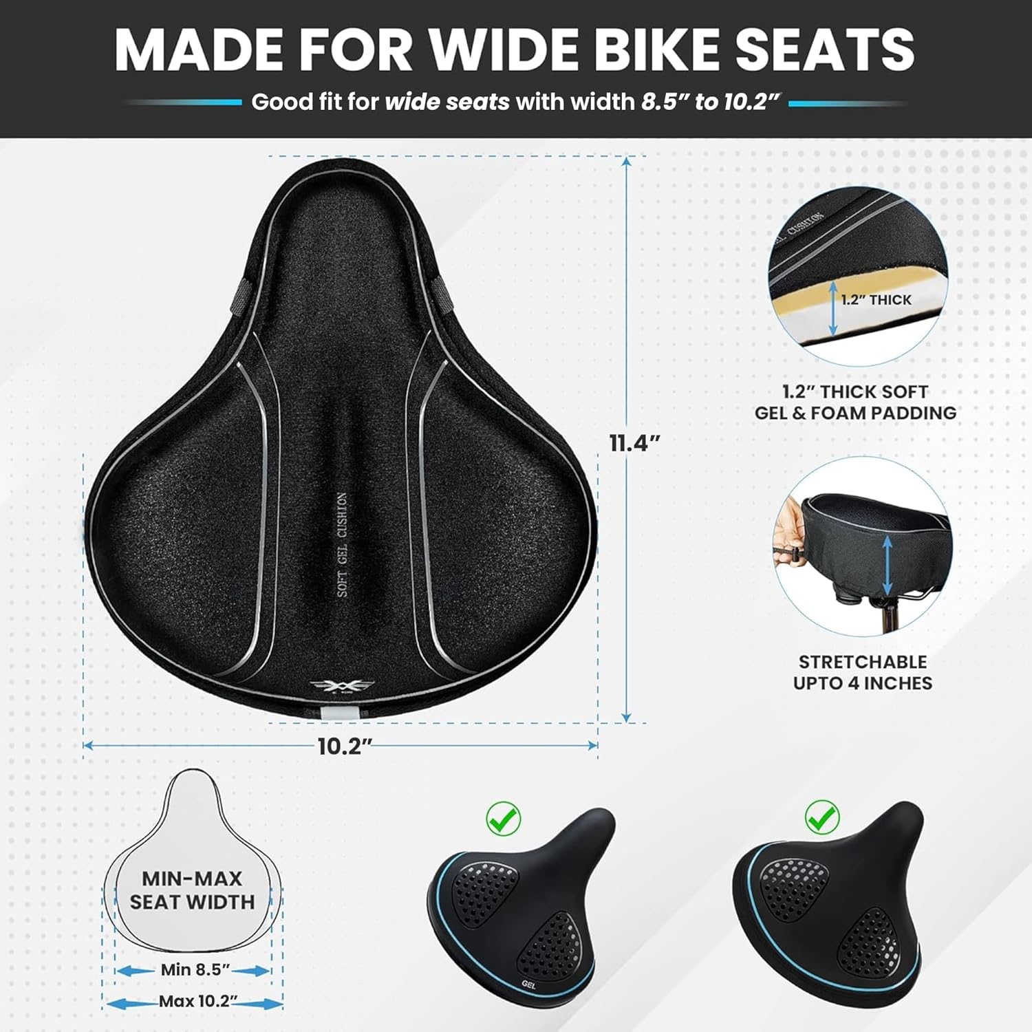 X WING Bike Seat Cover Padded with Gel, Bicycle Saddle Soft for Men Women, Comfort Exercise Cycle Seats Cushion Padded Fits Stationary Bikes, Spin, for Indoor and Outdoor Cycling