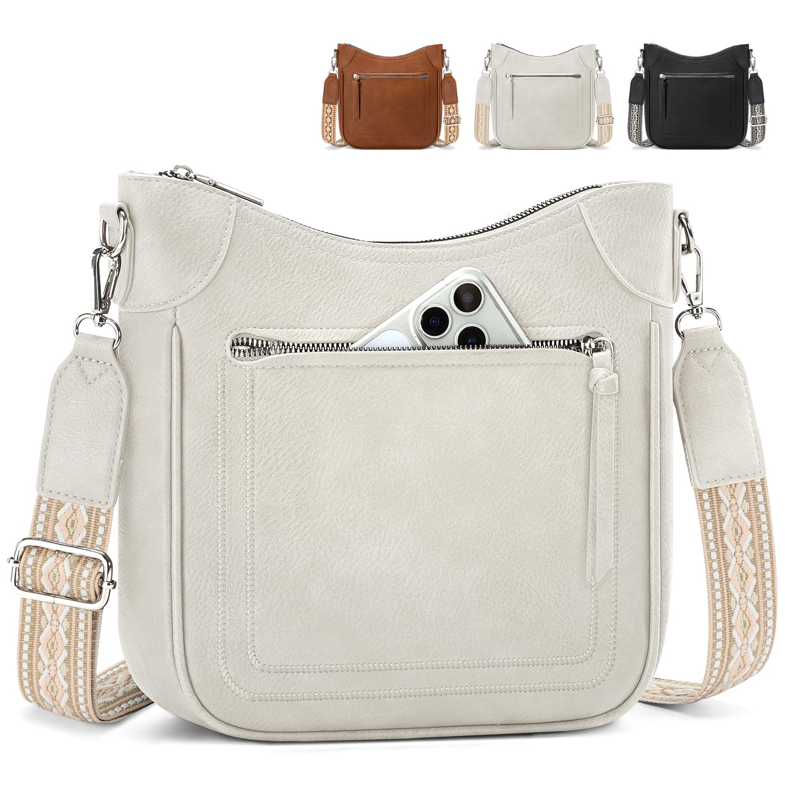RAINSMORE Umhängetasche Damen Mittelgroß RFID Schutz Handtasche Damen | Crossbody Bag Damen aus PU Leder, mit Breitem Verstellbarem Schultergurt, passend für 10,5" iPad, Ideal für Alltag, Reisen