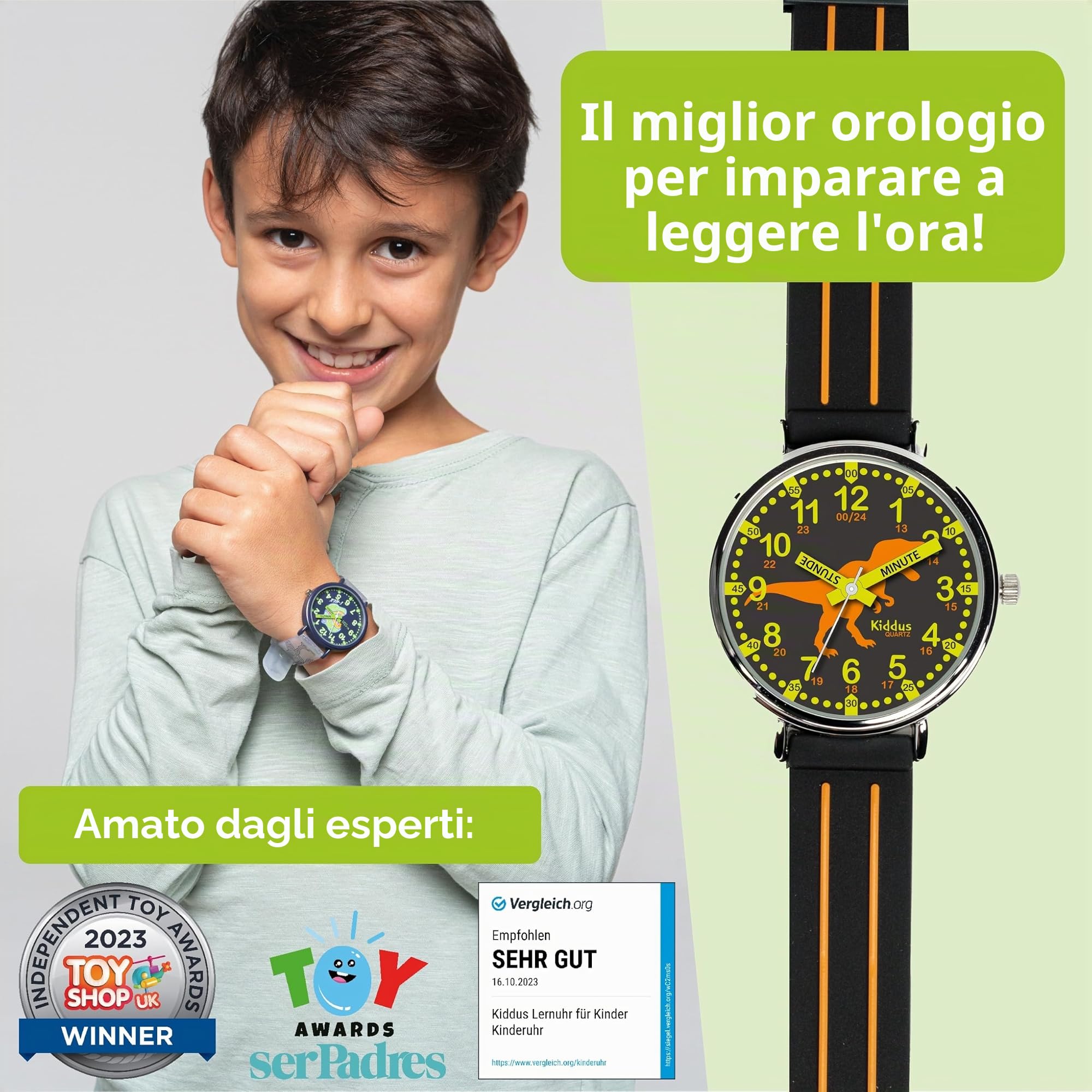 Kiddus Orologio Educativo per Bambino e Bambina dai 5 ai 10 Anni, Orologio Analogico Didattico per Imparare l'Ora, Movimento Giapponese
