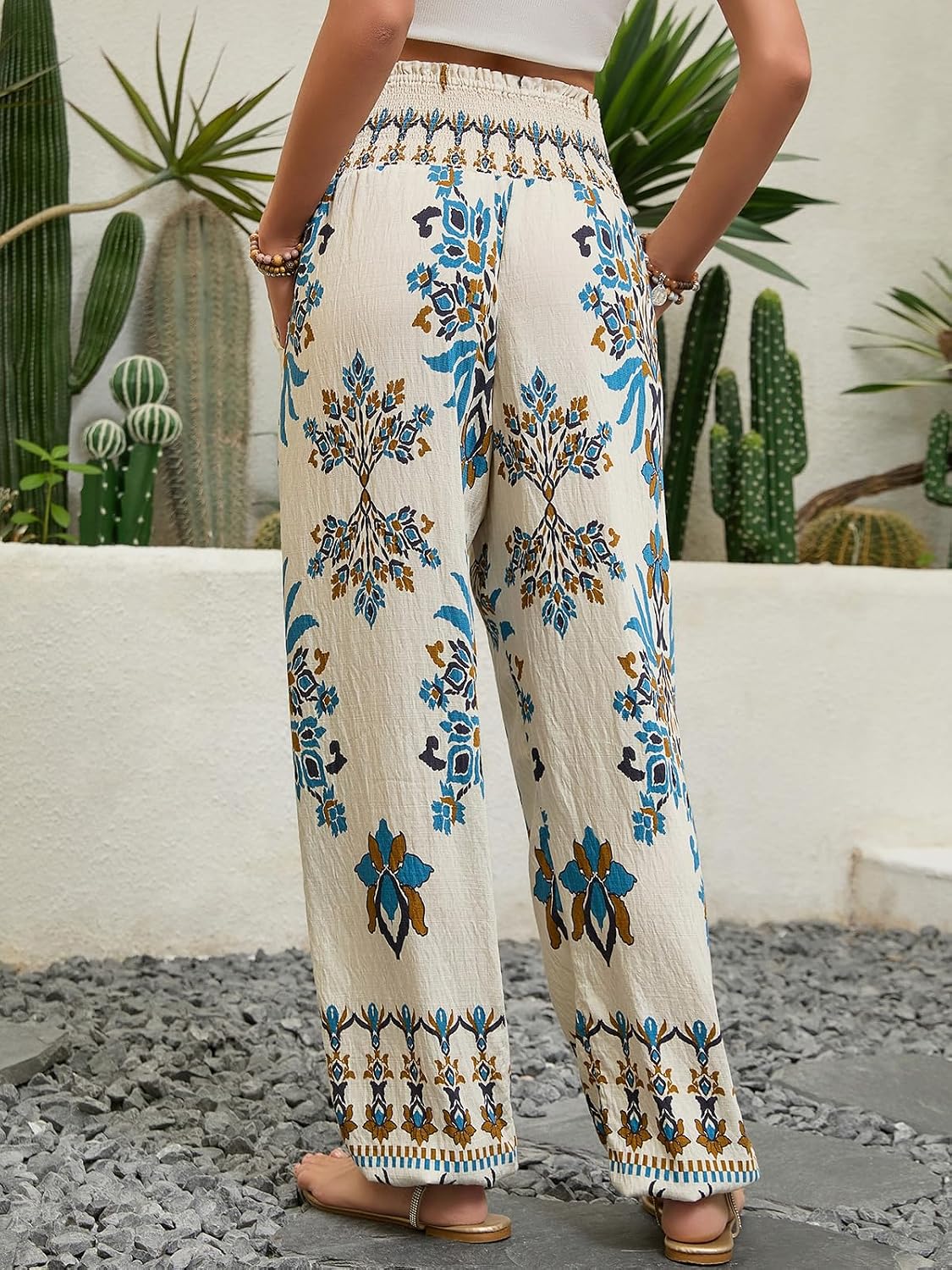 QIANXIZHAN Women's Harem Pants, Hippie Boho Pants High Waist Flowy Yoga Pants with Pockets