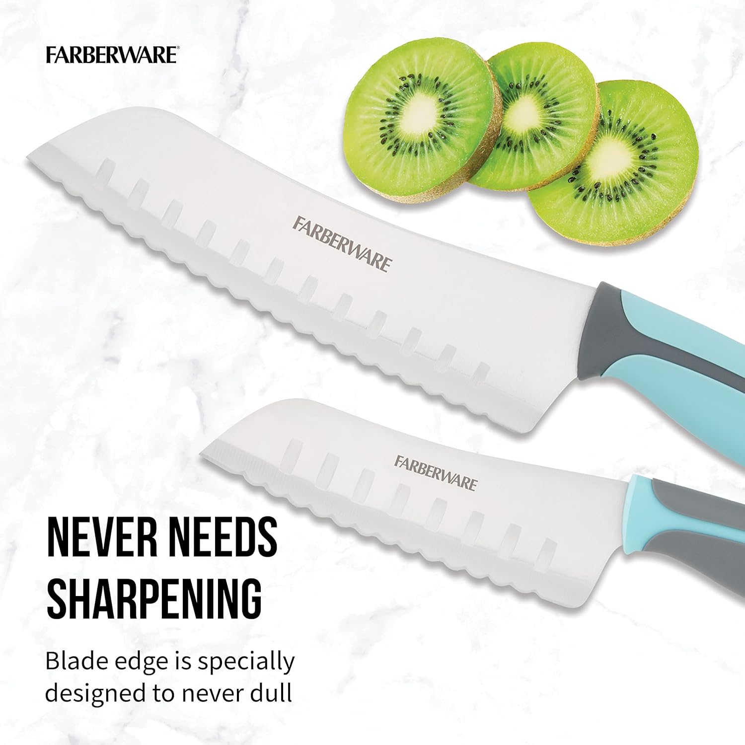 Farberware Precise Slice Santoku Knife Set, 2 Piece, Blue and Gray