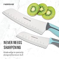 Vista 2 de Farberware Precise Slice - Juego de cuchillos Santoku, 2 piezas, azul y gris