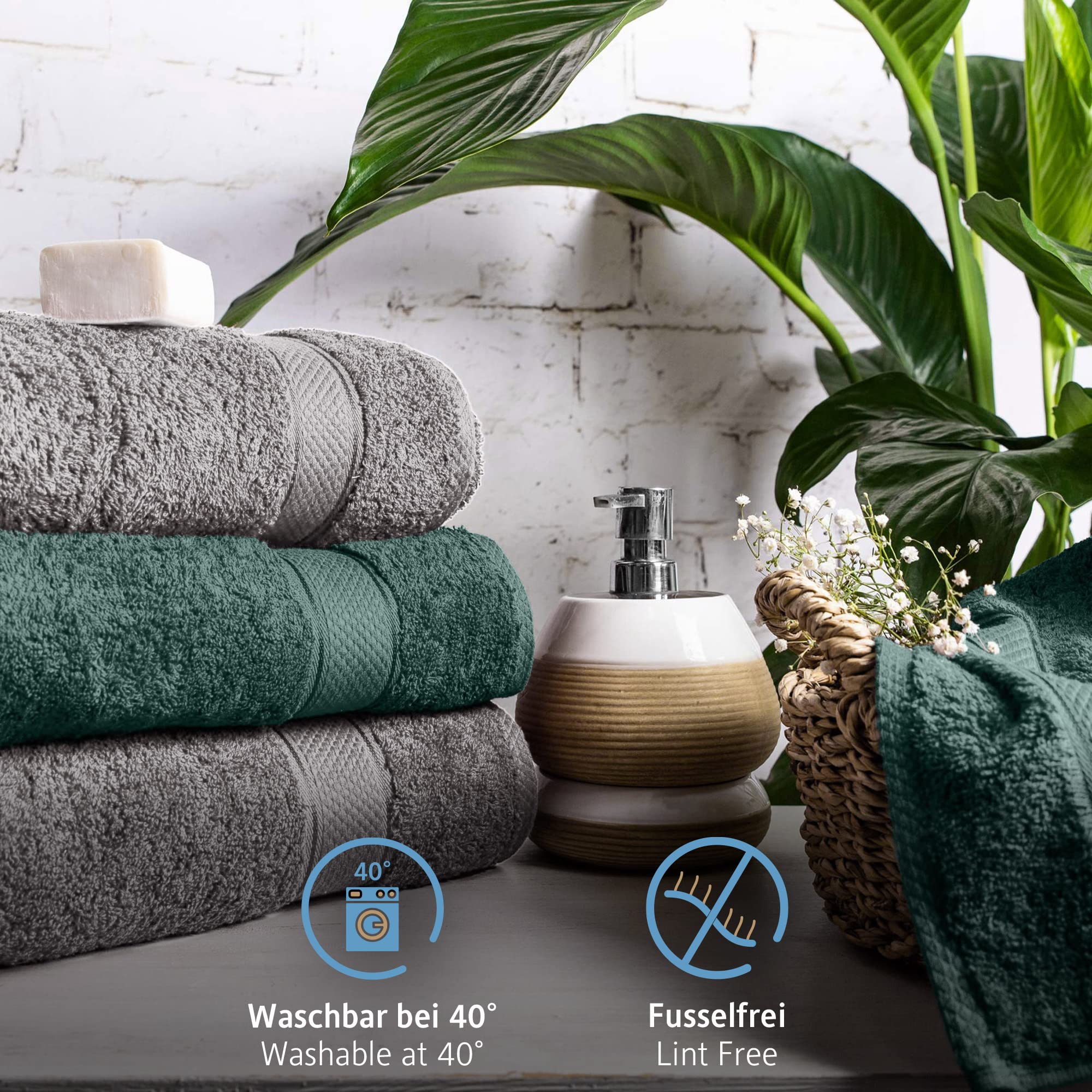 Komfortec Set di 6 asciugamani in 100% cotone, 2 teli da bagno da 70 x 140 cm e 4 asciugamani da 50 x 100 cm, spugna, morbido, antracite grigio/verde scuro