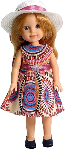 Miniatura 7 de American Fashion World Vestido de lunares de encaje blanco y amarillo para muñecas de 18 pulgadas  Calidad premium y diseño moderno  Ropa de muñecas