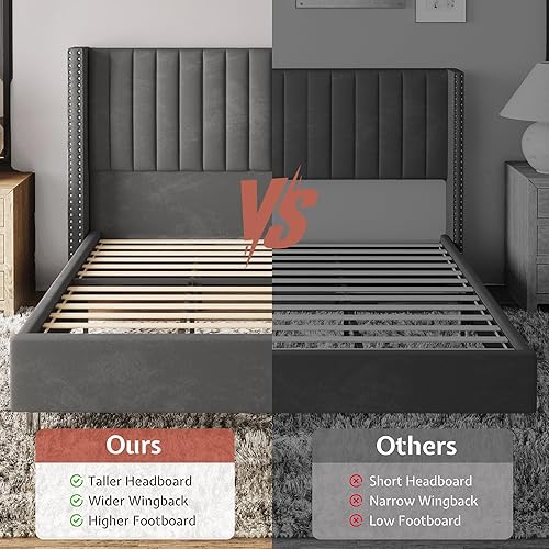 Miniatura 4 de Jocisland Base de cama tapizada capitoné tamaño Queen color gris oscuro