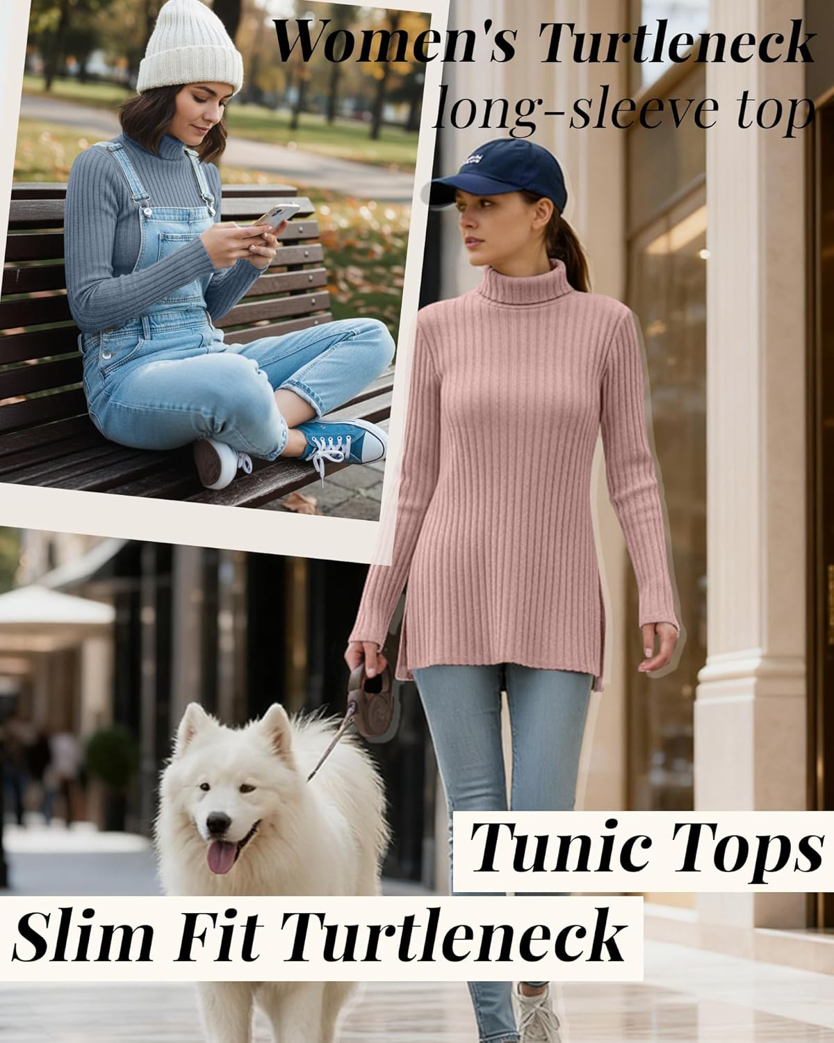 3 Pack Women's Turtleneck Sweaters, Side Split Long Sleeve Pullover, Ribbed Knit Fall Winter Lightweight Tunic Top - Image 6