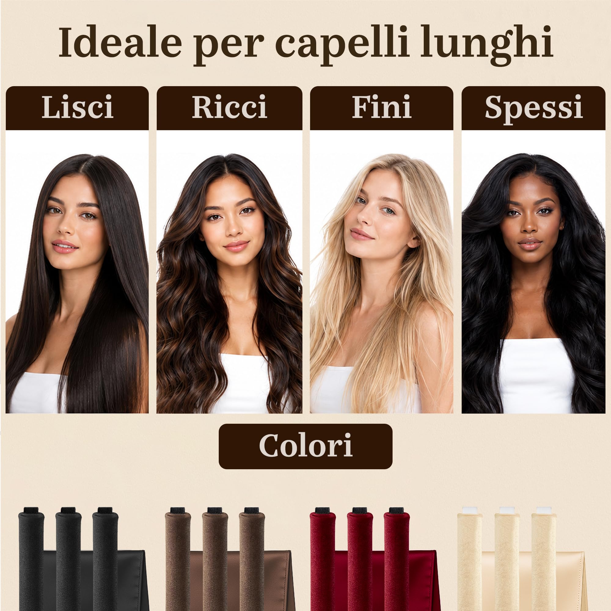 VISOFO - Aste per capelli senza calore, per bigodini lunghi o corti, senza calore, in schiuma flessibile, in morbido velluto satinato, set di strumenti per dormire in set di strumenti (marrone, 3 set)