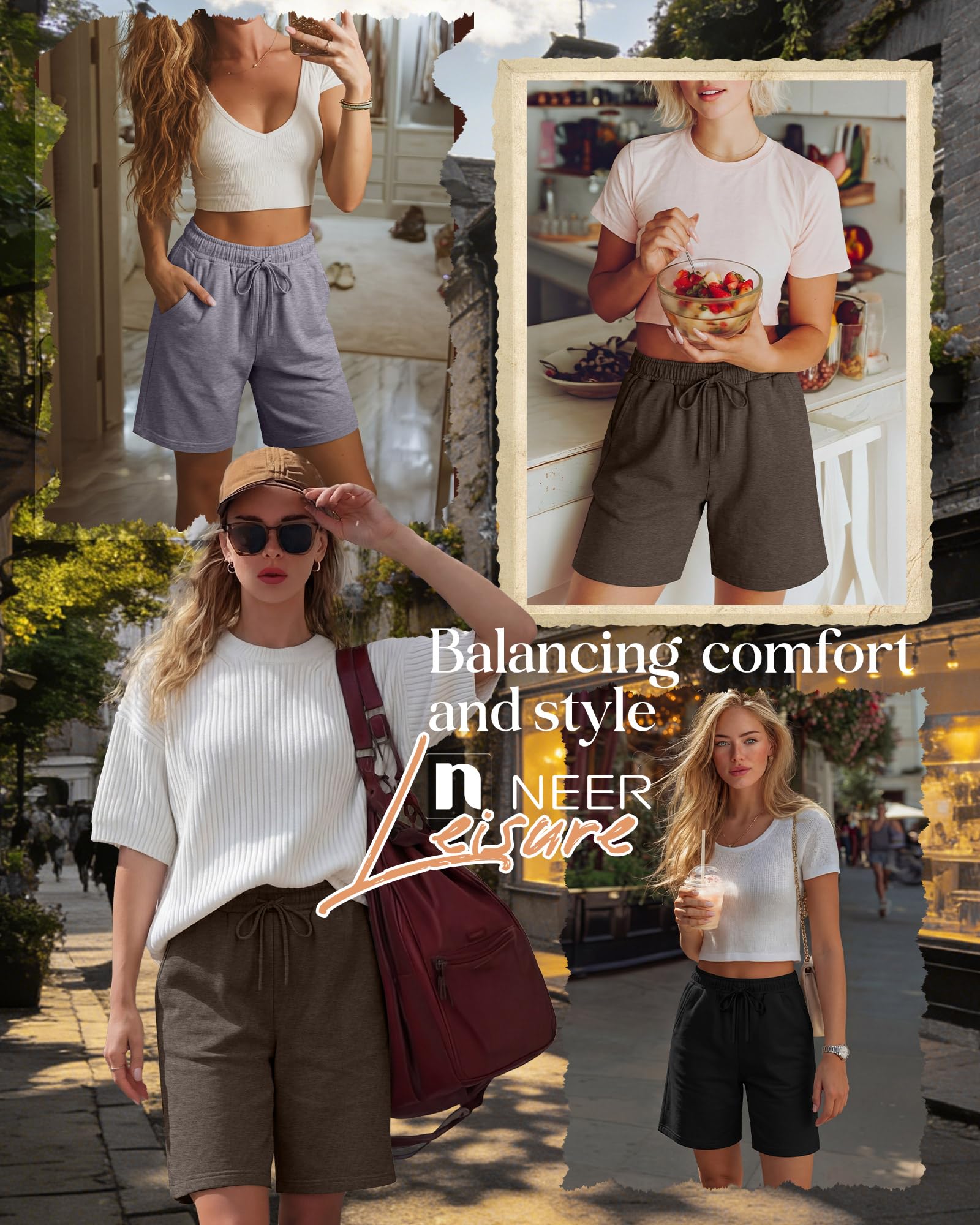 Neer Confezione da 3 bermuda da donna, per corsa, yoga, passeggiate, estivi, lunghezza al ginocchio, con coulisse, con tasche