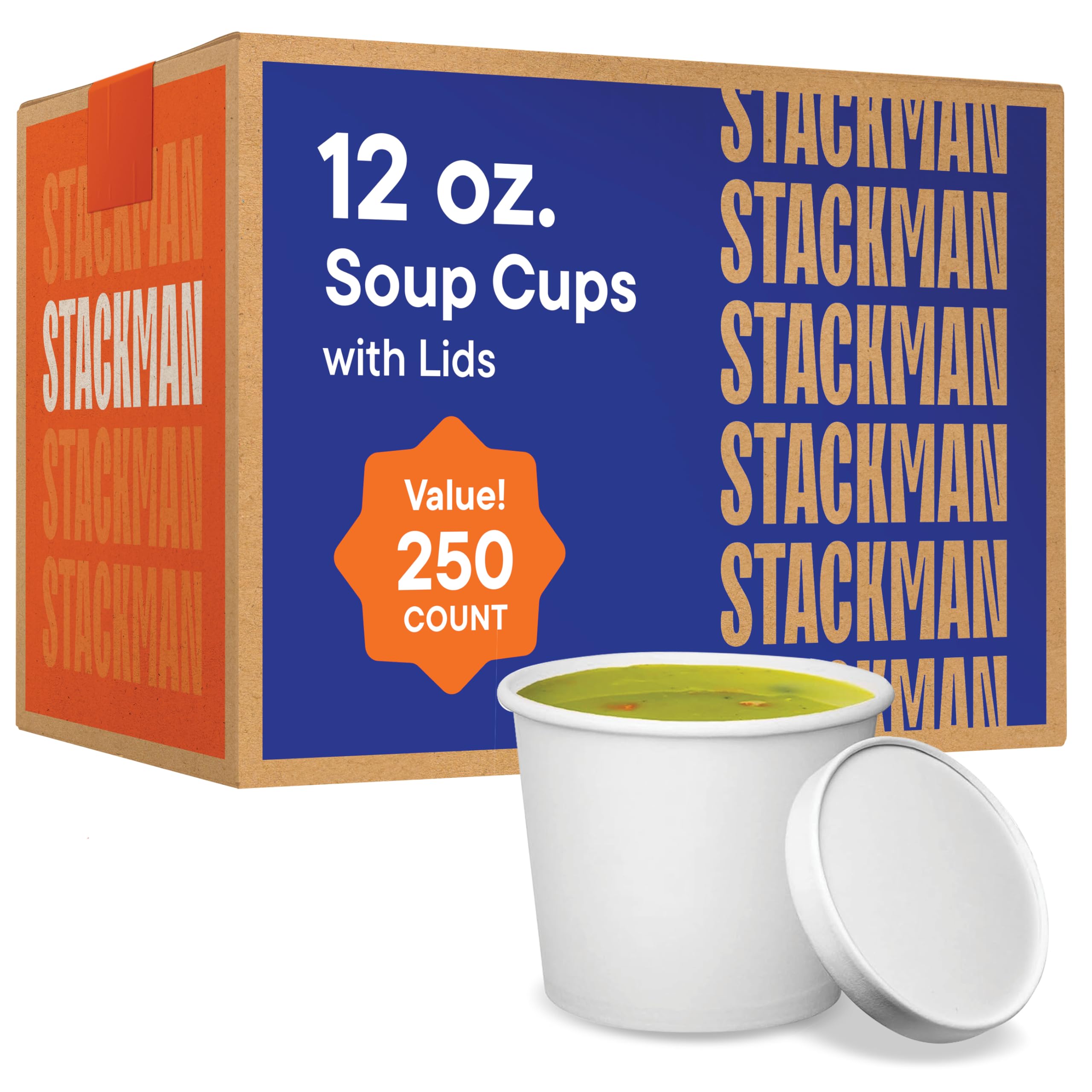 Stack Man Paper Food Container with Lid, Insulated Paper Food Cup with Paper Vented Lid, Hot or Cold to Go Containers