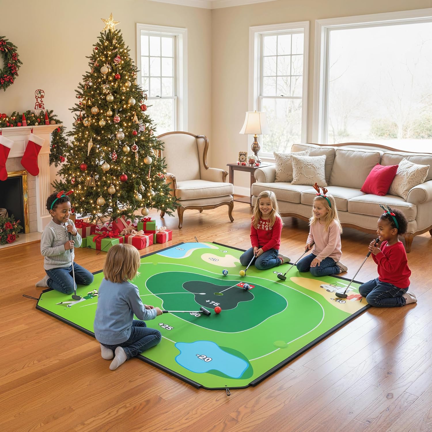 72" x 72" Battle Golf Chipping Game - 2-in-1 Sticky Golf Game Set, Large Chipping Mat with 20 Sticky Balls for Chipping Practice - Fun Family Party Game for Indoor and Outdoor Use