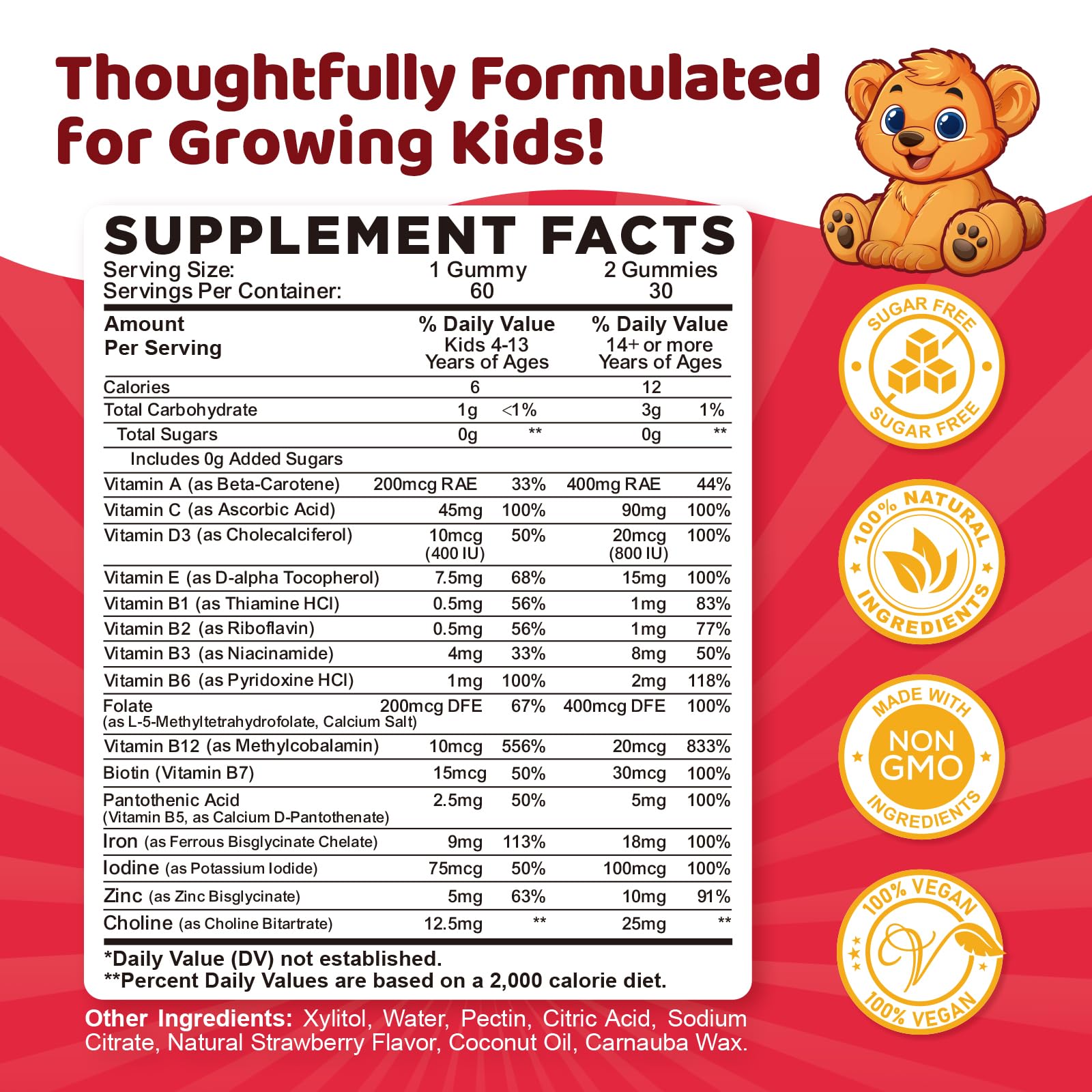 Iron Supplement Gummies for Kids, Kids Multivitamin with Iron Gummies - Zinc, Vitamin B Complex, A, C, D3, B12, Folate for Blood Builder & Energy Support, Iron Deficiency, Vegan Strawberry 60 Gummies — Amazon image 7