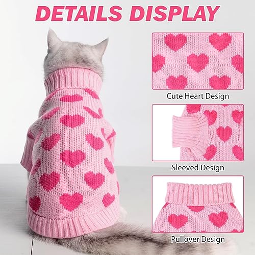 Miniatura 8 de KOOLTAIL Suéter de gato  Traje para el día de San Valentín con patrón de amor de corazón, ropa de cuello alto de punto suave y cálido para gatos,