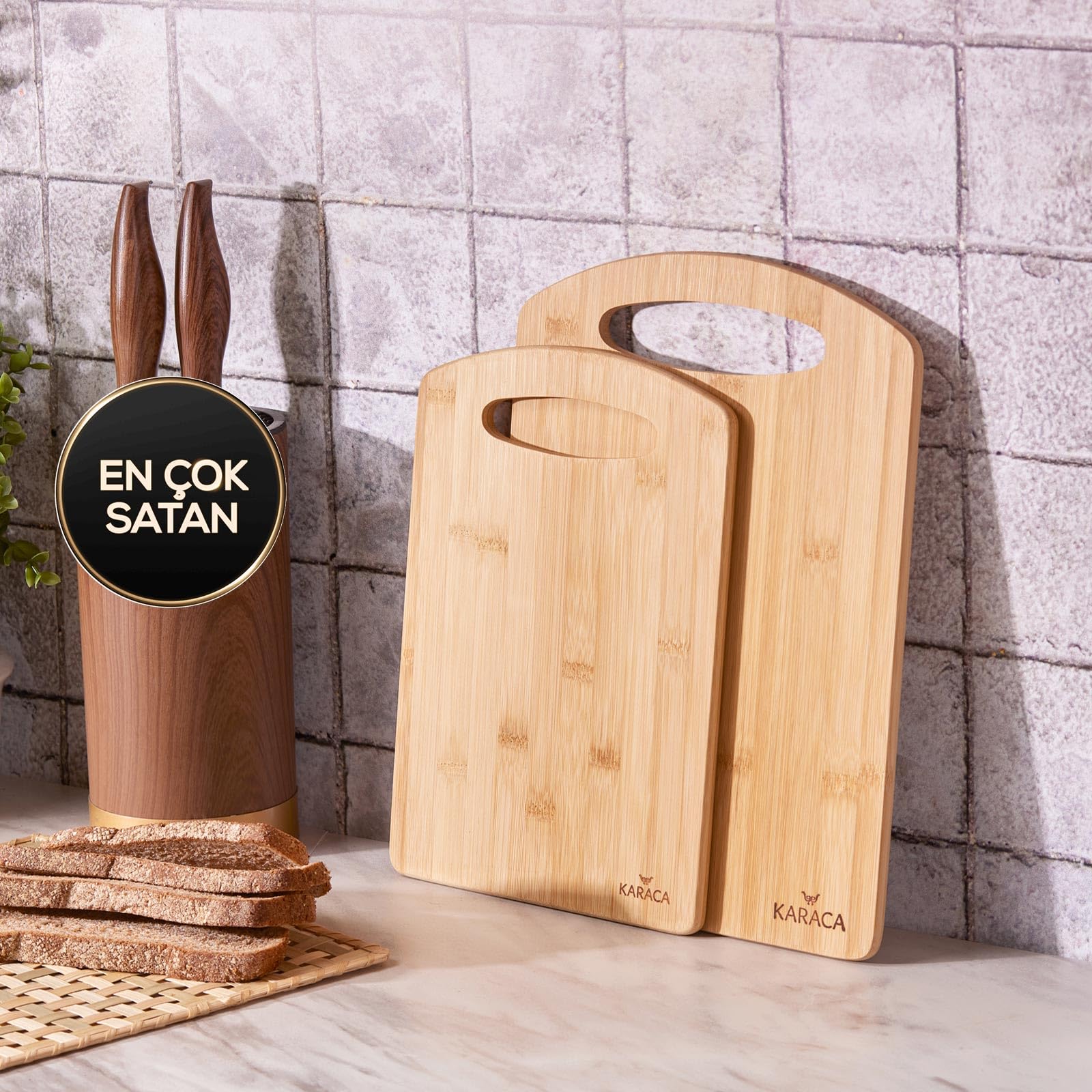 Karaca Stark - Juego de tablas de cortar de bambú, juego de tablas de cortar de madera de 2 piezas para cocina, grande y pequeña