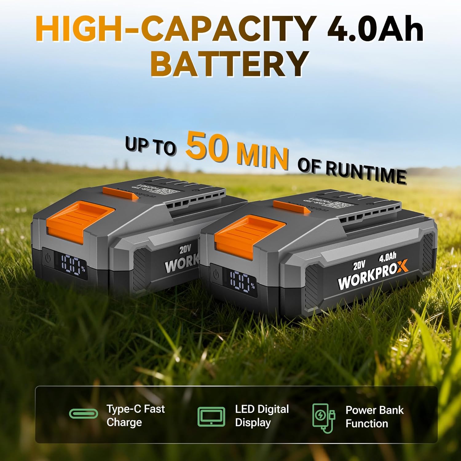 WORKPROX 40V Cordless Tiller Cultivator, 16 Steel Tines, 12-Inch Wide Garden Rototiller, 2 x 4.0Ah Batteries, Battery Powered Garden Cultivator for Lawn & Soil Cultivation