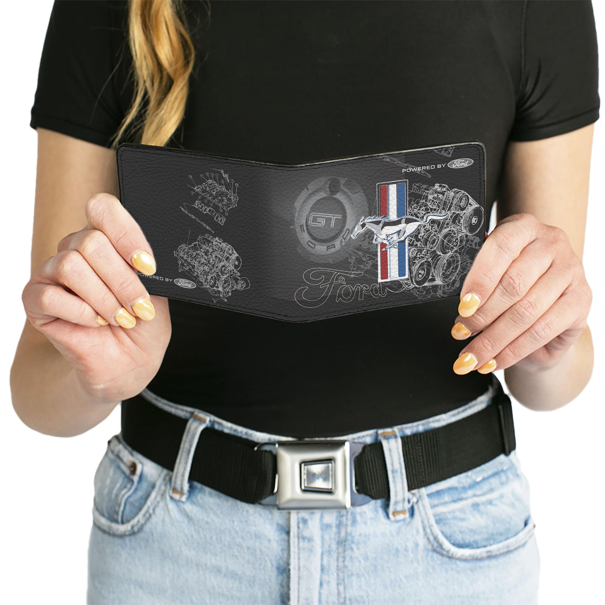 Hebilla hacia abajo Monedero Unisex Mustang Tri-bar Raya/gt Motor Blueprint Bi-Fold, Varios colores,  Cartera plegable PU - Mustang Tri-bar Stripe/Gt Motor Blueprint 6