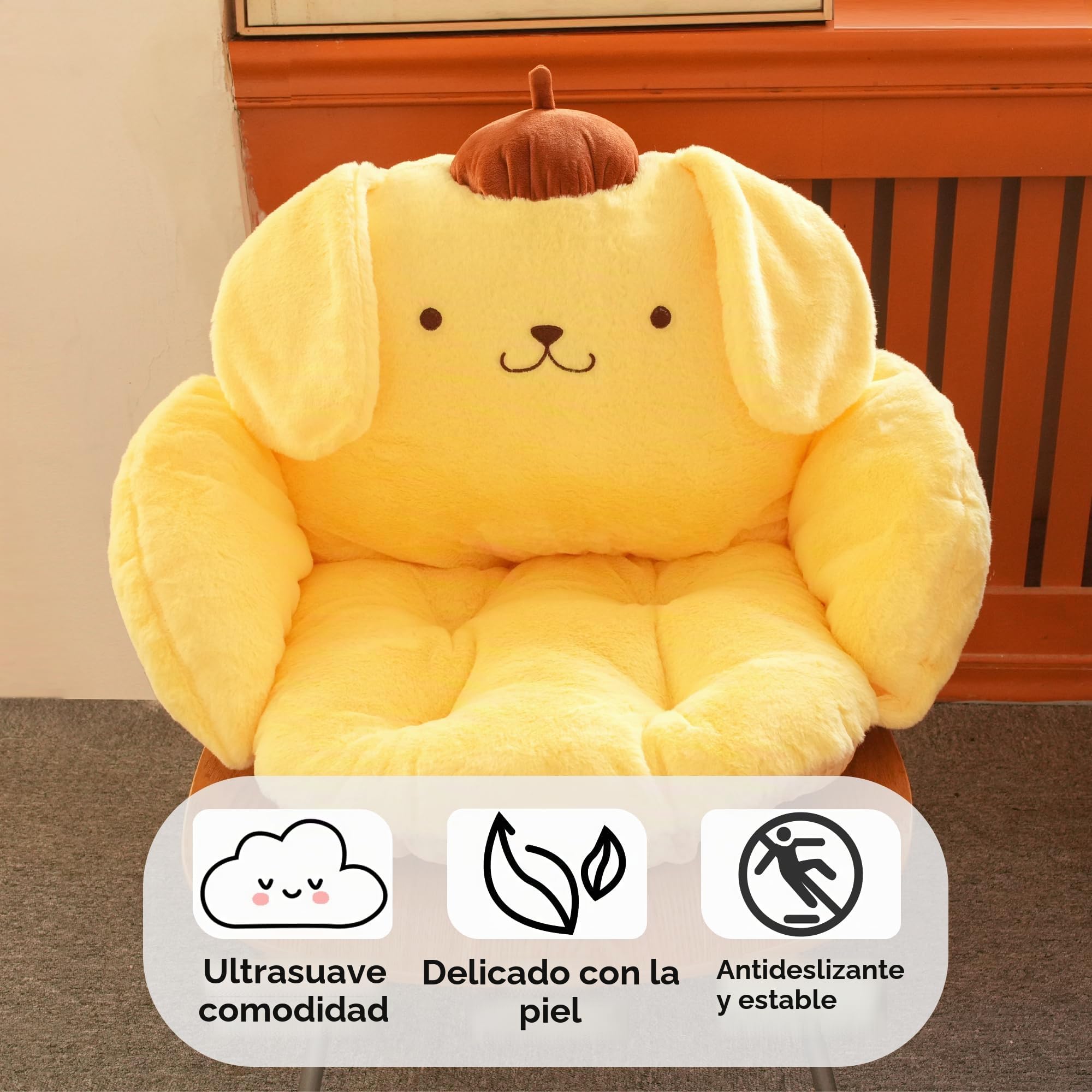 Juju Cojín de Felpa Kawaii Amarillo, cómodo cojín para Silla, decoración de habitación Kawaii, cojín para Silla de Escritorio, cojín de Suelo, decoración de Sala de Juegos, Accesorios de Escritorio