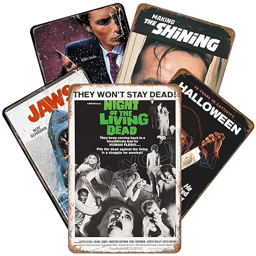 Horror Movie Decor Suspense Movie Poster Vintage Metal Tin Sign Home Pub Man Cave Wall Decorations 8" x 12" 5Pcs