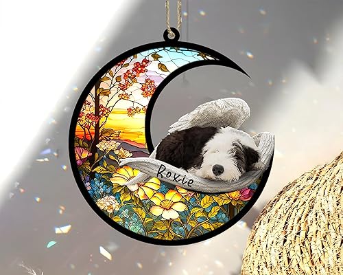 Miniatura 553 de Chow Chow Dog Memorial Suncatcher, adorno de Navidad Chow Chow con nombre, atrapador de pérdida de mascotas, regalos para los amantes de los perros