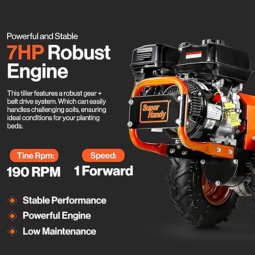 Miniatura 2 de SuperHandy Taladro trasero - Motor de 7 HP, 16 pulgadas de ancho y 12 pulgadas de profundidad - Preparación de suelo de jardín para plantar y camas