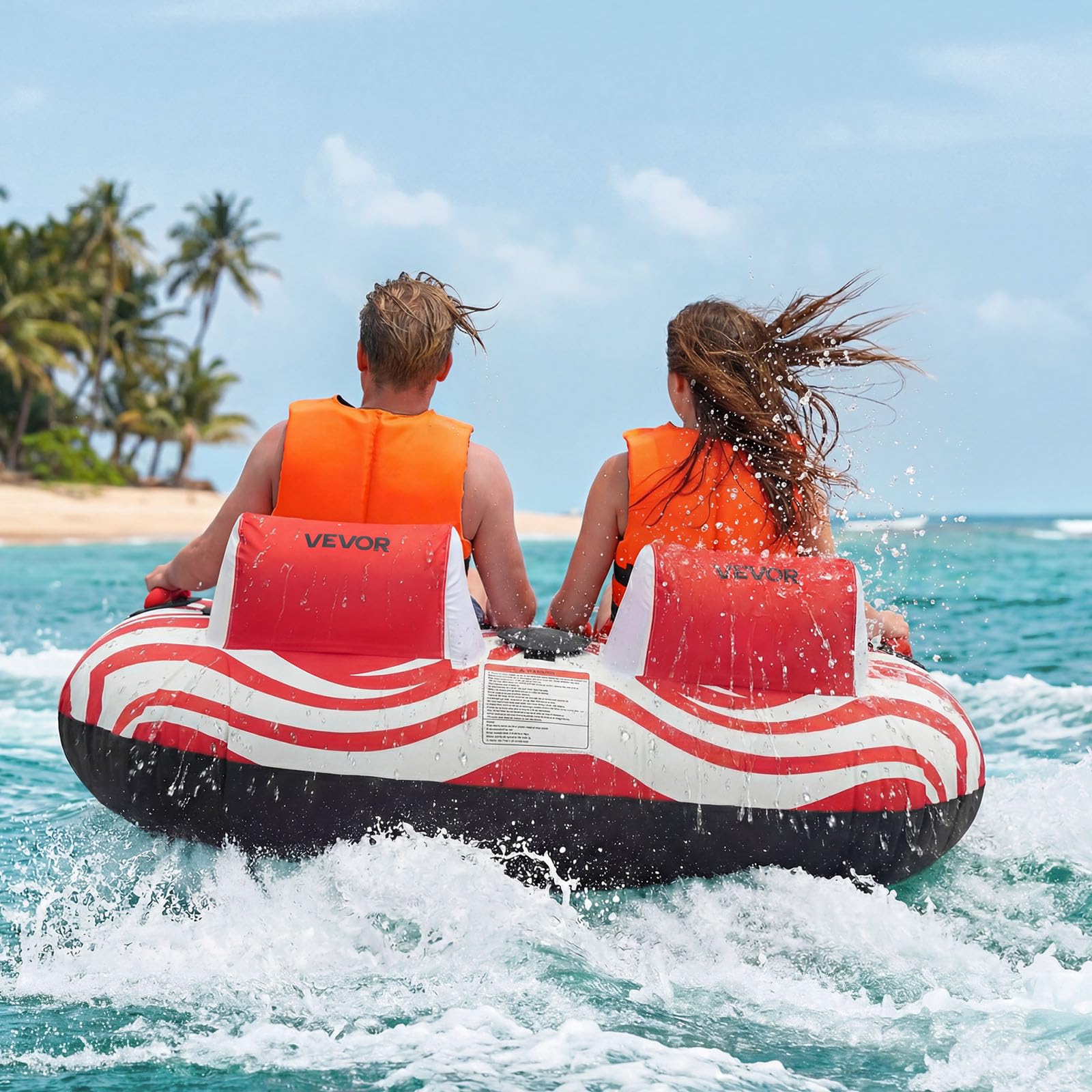 VEVOR Flotador de Arrastre Inflable para Deportes Acuáticos 163 x 160 x 56 cm, 2 Personas, 154 kg, Rojo