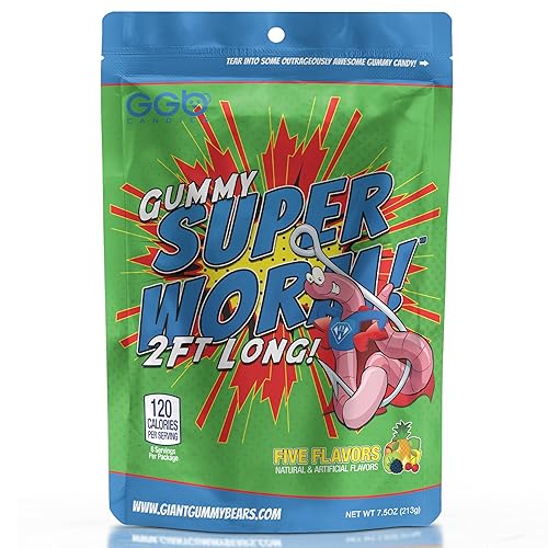 Miniatura 2 de Gummy Super Worm - 2 pies de sabor, paquete de 3, opciones originales y ácidas de GGB Candies (original, paquete de 3)