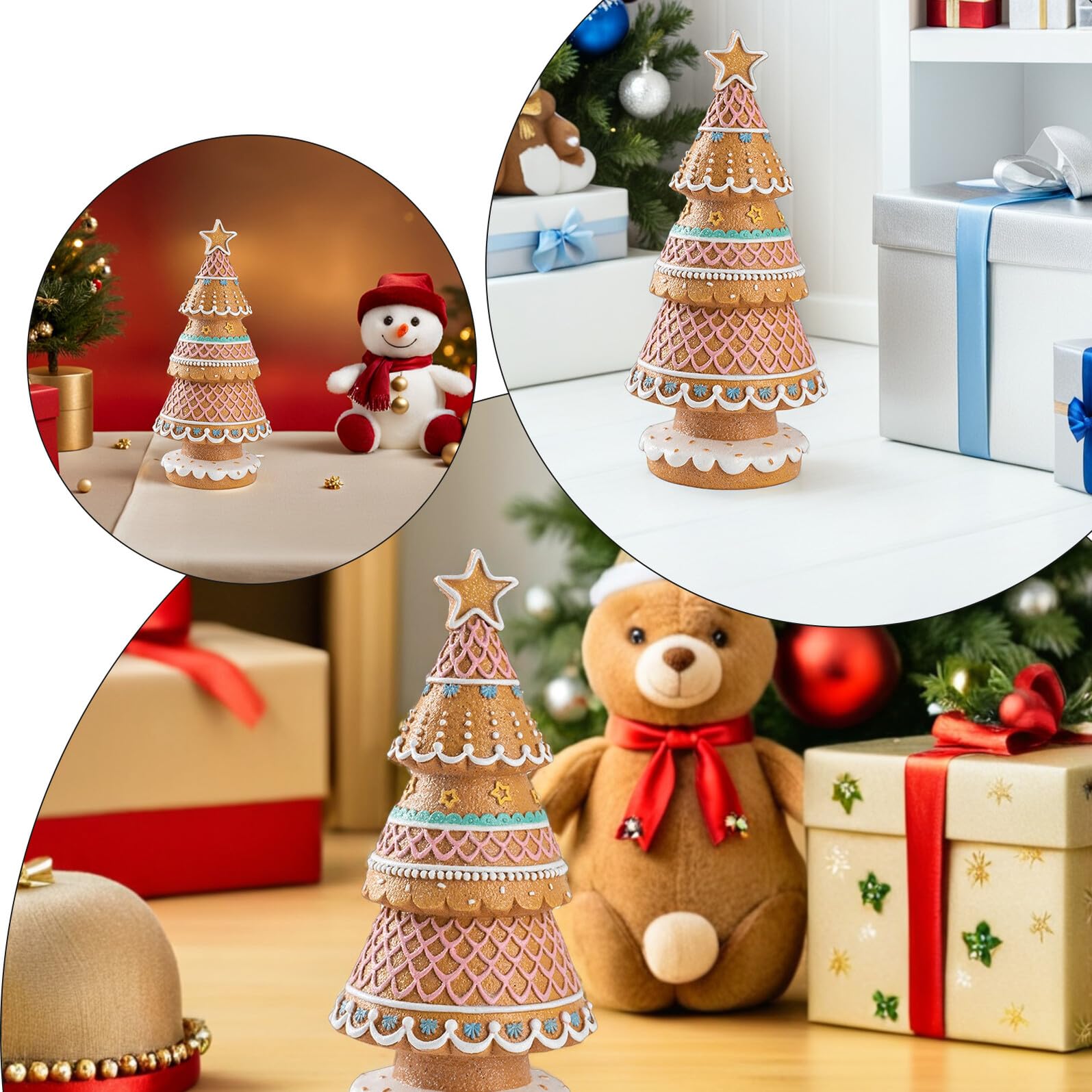 Figura de Árbol de Navidad de Resina con Diseño de Galleta de Jengibre Centro de Mesa Reutilizable para Decoración Festiva de Fiestas Navideñas y Exhibición Interior