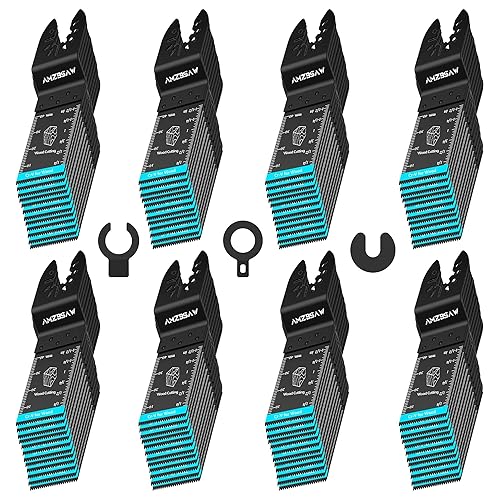 Miniatura 10 de AMZBSAW 52 cuchillas de sierra oscilantes, nuevas cuchillas multiherramienta universales de alta calidad para madera de metal y plástico, kits de